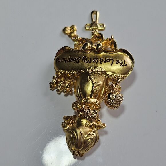 Vintage PMI Precious Moments gold tone Brooch The Lord is My Shepherd w/charms - Picture 8 of 10